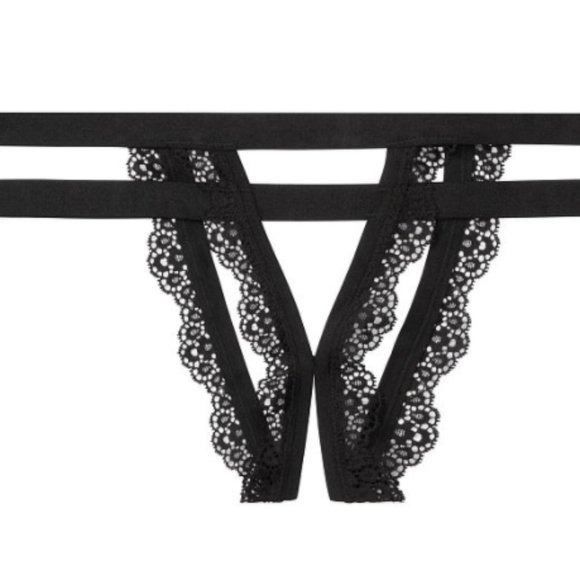 Victoria's Secret Crotchless Open Cheekini Black Panty BNWT Medium - Picture 1 of 6